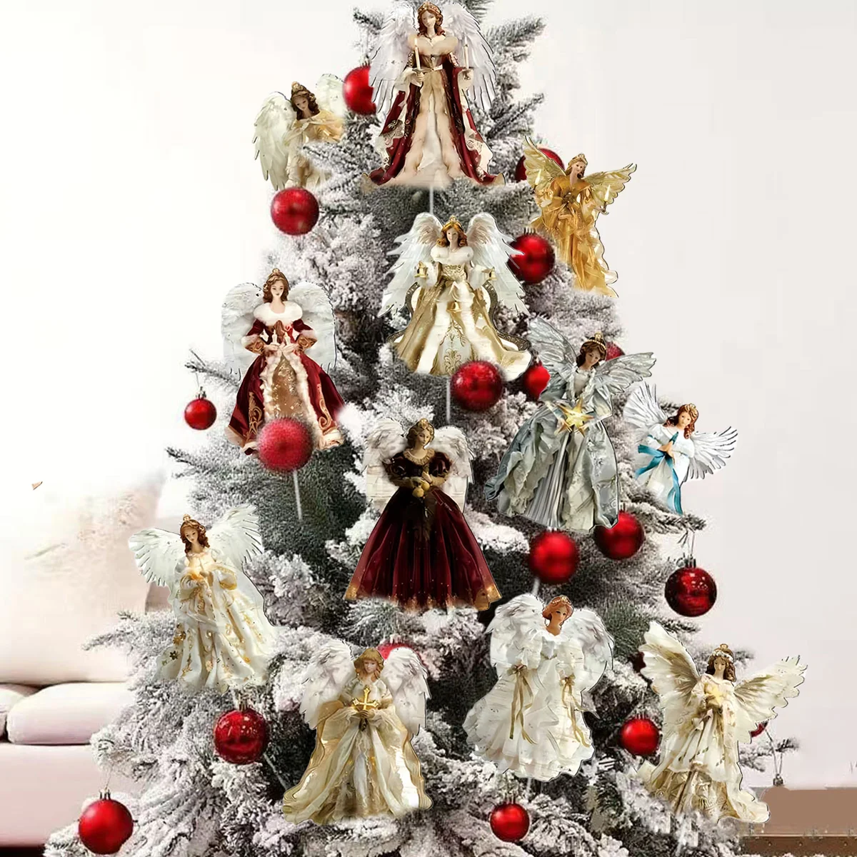 

12 штук рождественского ангела, украшение для елки, пластиковая полая доска с опорой, реквизит для рождественской атмосферы, 2D