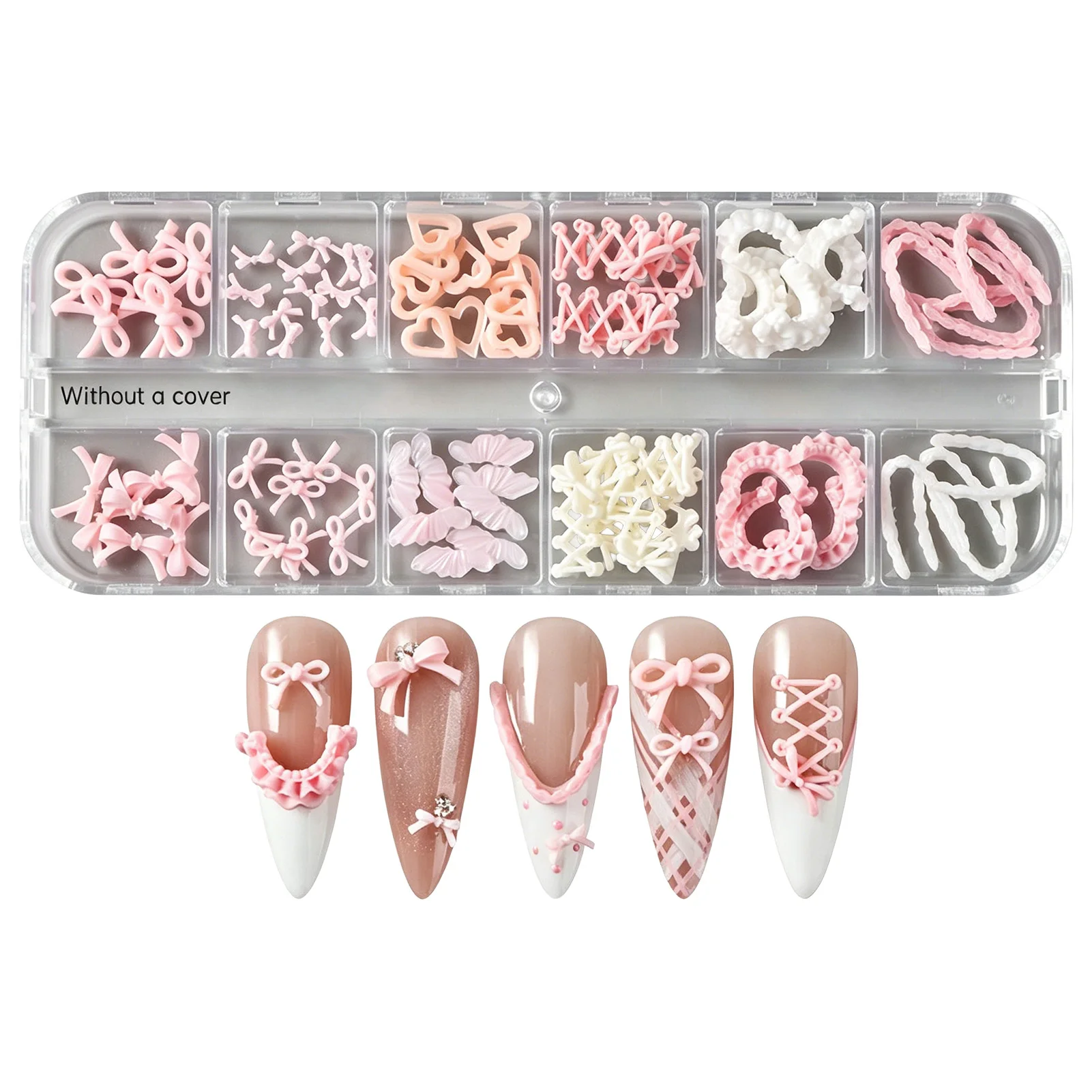 12Grid Pink Ballet Series Nagelzubehör 3D Schleifen-/Herz-/Rocksaum-Designs Charms für Nägel im koreanischen Stil DIY Nageldekorationen – Detail 6