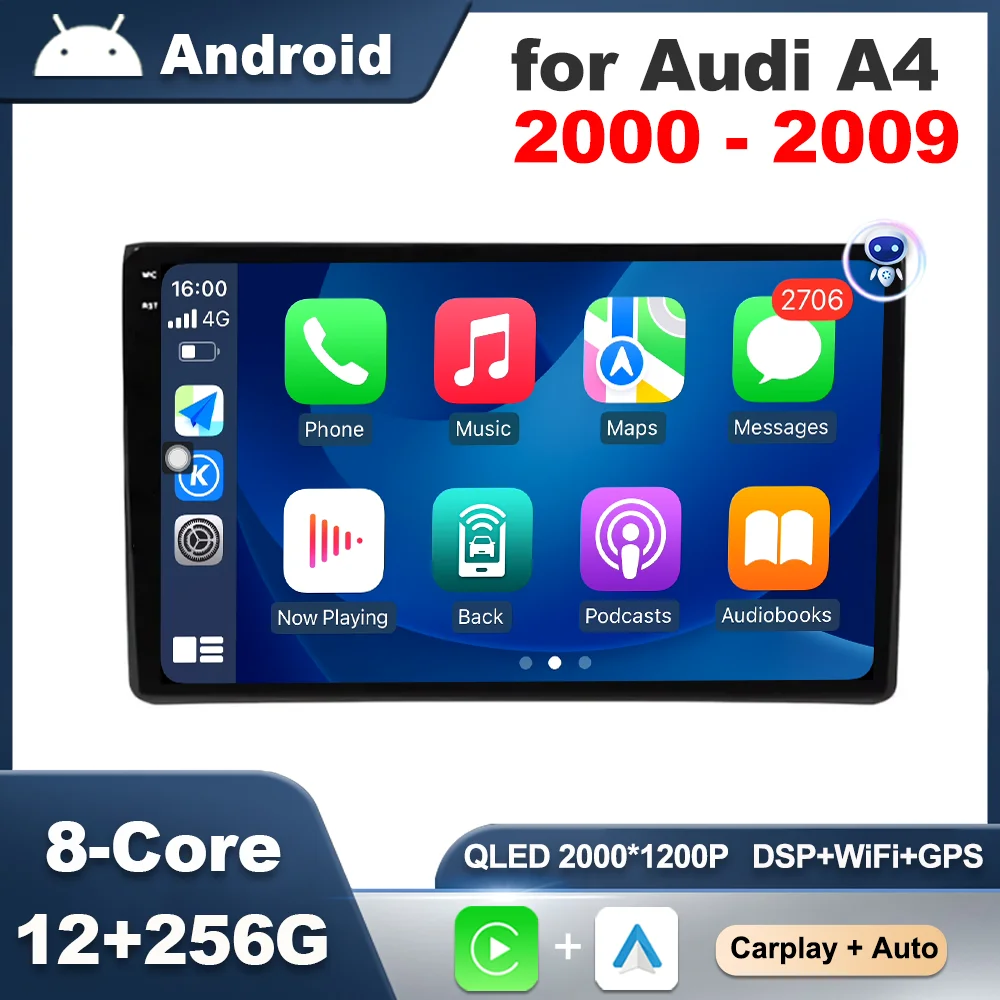 

GPS Navigation 9 inch Car Audio Video Multimedia Player For Audi A4 2000 - 2009 Android Intelligent System DSP Stereo Auto Tools