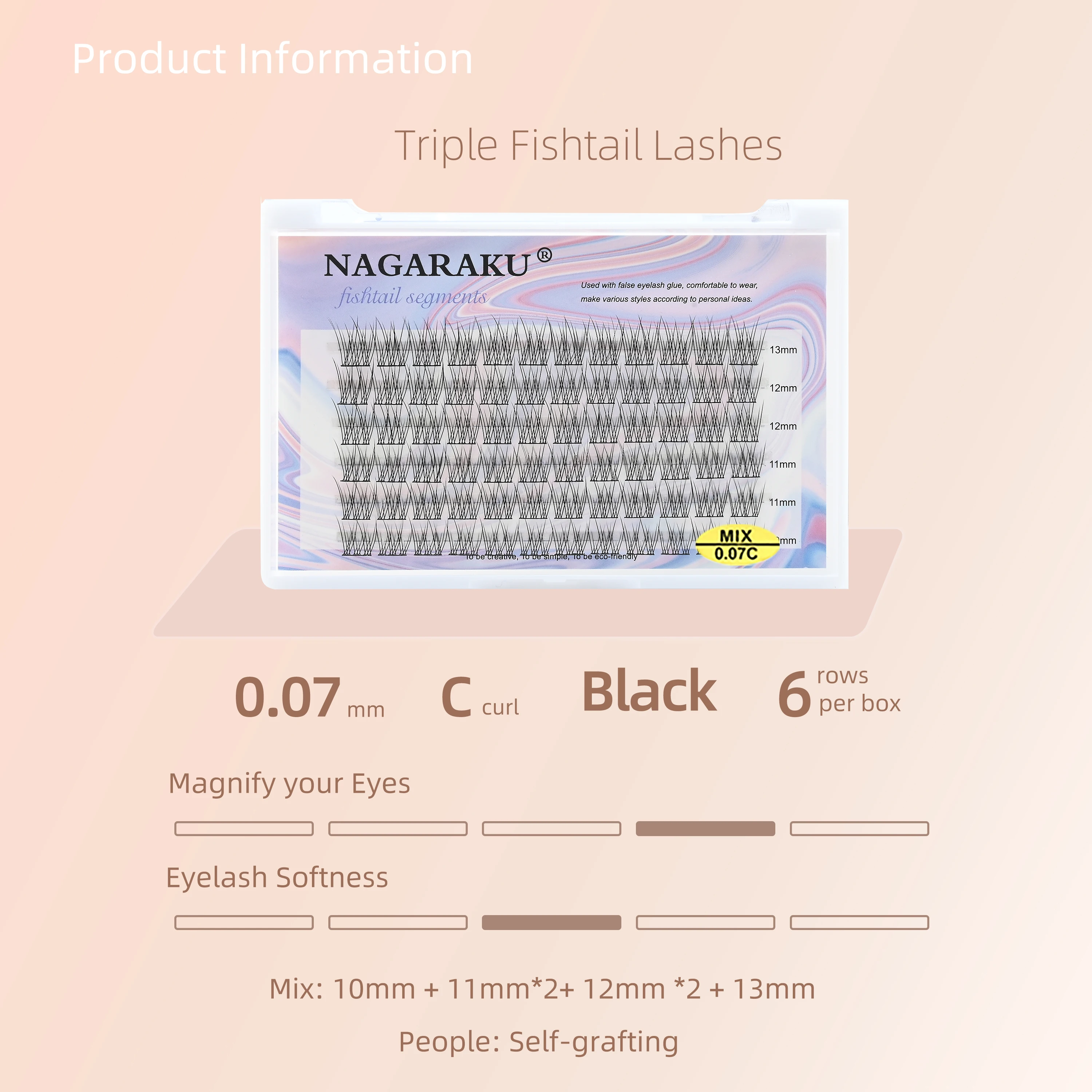 NAGARAKU False Eyelashes Triple FishTail Lashes Bonded Cluster Lashes Makeup Individual Self Grafting Eyelash Extension Manga