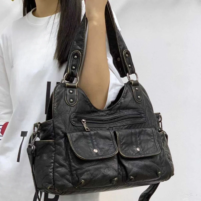 

Женская модная сумка-тоут в стиле ретро с несколькими карманами Y2K, мотоциклетная сумка в стиле панк, сумка через плечо на одно плечо