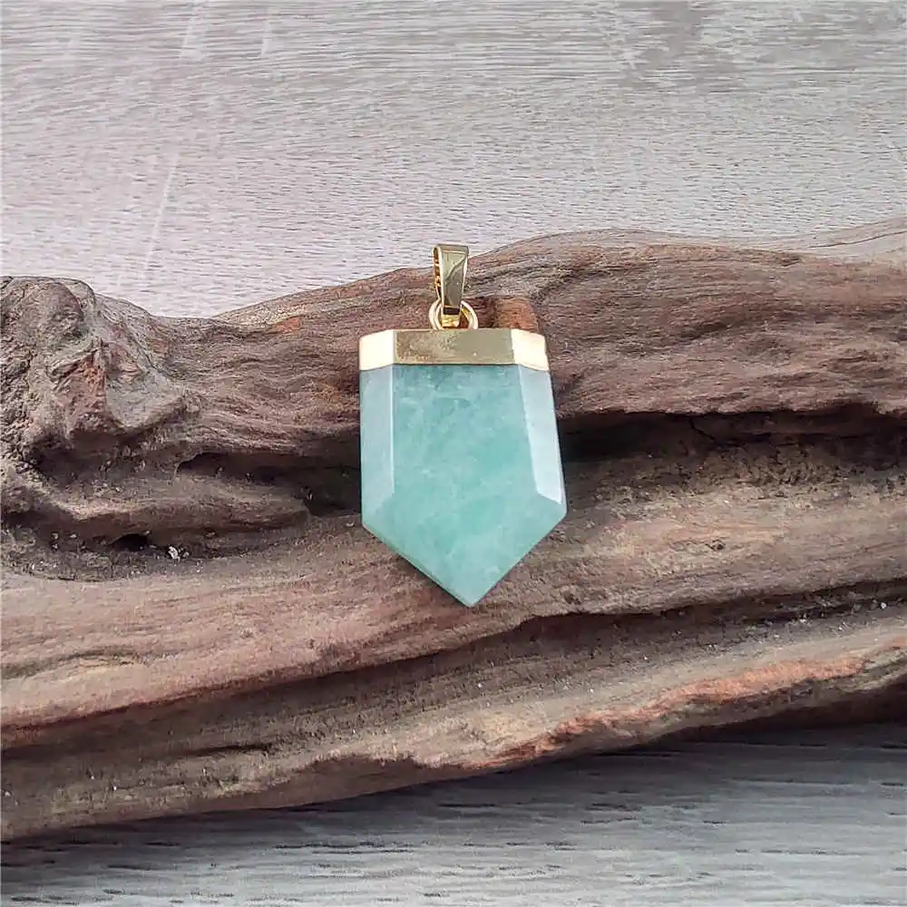 

FUWO Carved Arrow Shape Amazonite Pendant,Gold Color Plated Energy Healing Crystal Accessories For Jewelry Making PD421 5PCS/Lot