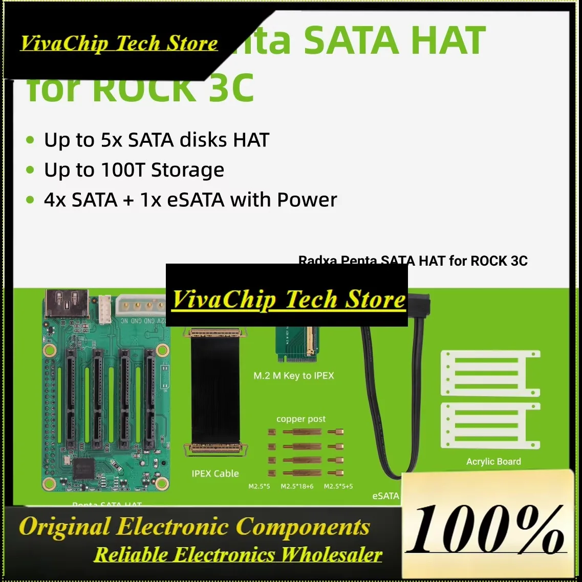 VoFSROCKPI Penta SATA HAT - Up To 5x SATA Disks HAT For Raspberry Pi 5 And ROCK Pi SBCs,3C,5A, 4A / 4B / 4SE / 4A+ / 4B+ / 3A