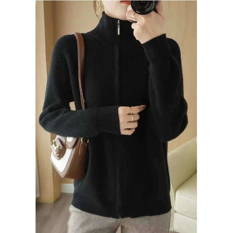 Autumn Winter Fashion Harajuku Knitting Cardigan Lady All Match Tops Women Loose Casual Sweater Zipper Solid Chic Outerwear F401