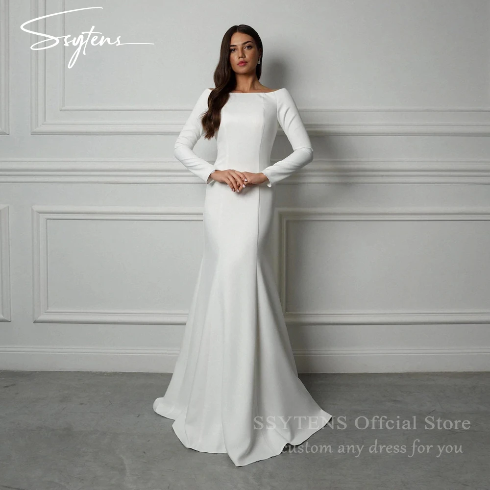 SSYTENS Elegant Long Sleeve Mermaid Wedding Dresses for Women Floor Length Bridal Dress Delicate Customized Modest Bride Gowns