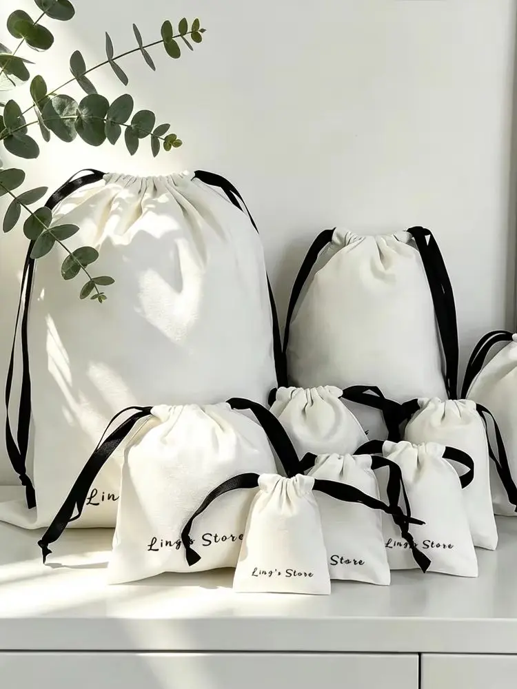 100 stuks op maat gemaakte logo sieraden katoenen cadeauzakje handgemaakte mousseline trekkoordzakje winkelen bruiloft gunst geschenkverpakking organisator zak - afbeelding 2