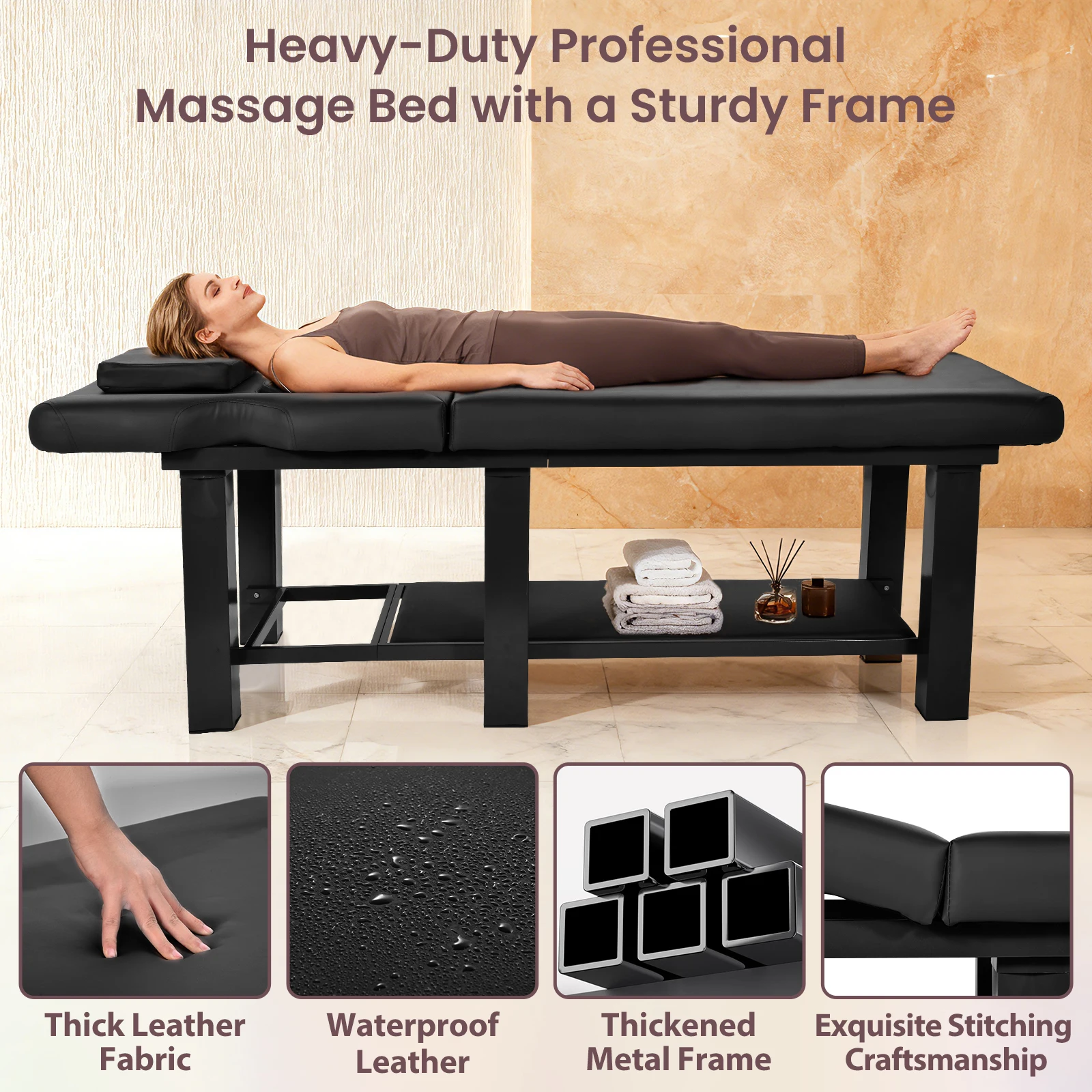 

Djustable Backrest Esthetician Table, Stationary Massage Table, Heavy Duty Metal Frame Spa Facial Bed, for Rehabilitation
