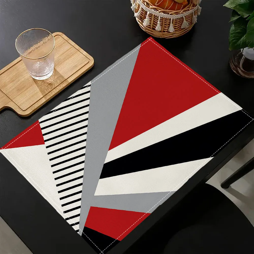 1PC Red and Black  Abstract Geometric Pattern Gray Placemats Autumn Thanksgiving Harvest Table Mats for Kitchen Dining 7.14