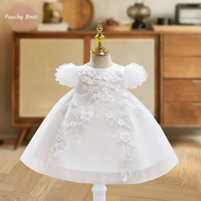 

Baby Girl Princess Tutu Dress Infant Toddler Vestido Birthday Puff Sleeve Big Bow Flower Birthday Elegant Baby Clothes 1-12Y