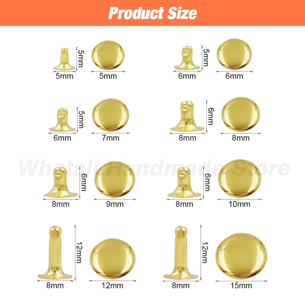 100sets 5mm-15mm Metal Round Rivet Single Cap Rivets Studs for DIY Leather Craft Bag Belt Garments Hat Shoes Accessories