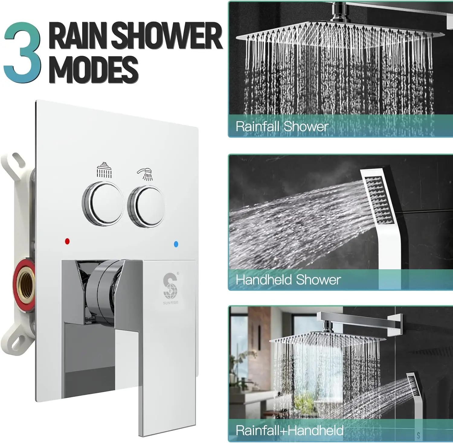 Shower System with Push Button Diverter Wall Mounted Luxury 12 Inch Rain Shower Head with Handheld Spray Polished Chrome