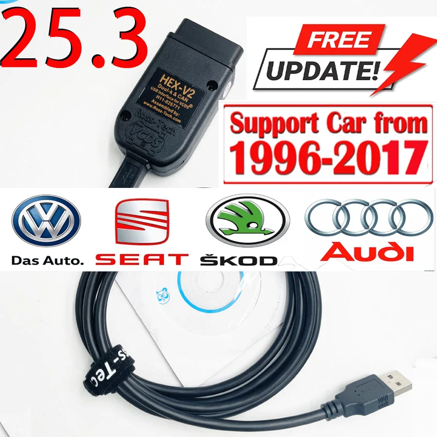 2025 VCDS VAGCOM واجهة VAG HE V2 تحديث 25.3 لشركة فولكس فاجن لأودي سكودا مقعد متعدد اللغات سيارة Ato com أدوات التشخيص VAGOM