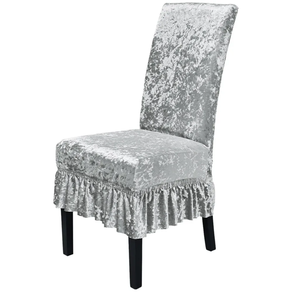 

Elastic Velvet Dining Chair Cover Dust Proof Removable Seat Cover Universal with Ruffled Edges Chair Protective Case Office