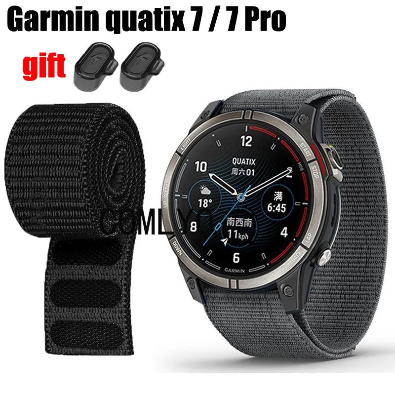 Garmin Quatix 7 proストラップ,時計バンドフック,ソフトルックベルト,充電ポート,防塵カバーキャップ用ナイロン時計バンド
