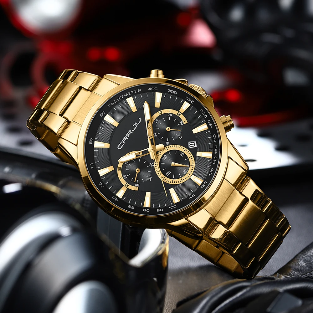 CRRJU Quarz Uhren für Männer Neue Mode Edelstahl Band Männlichen Armbanduhren mit Leucht Hände Chronograph Sport Uhr