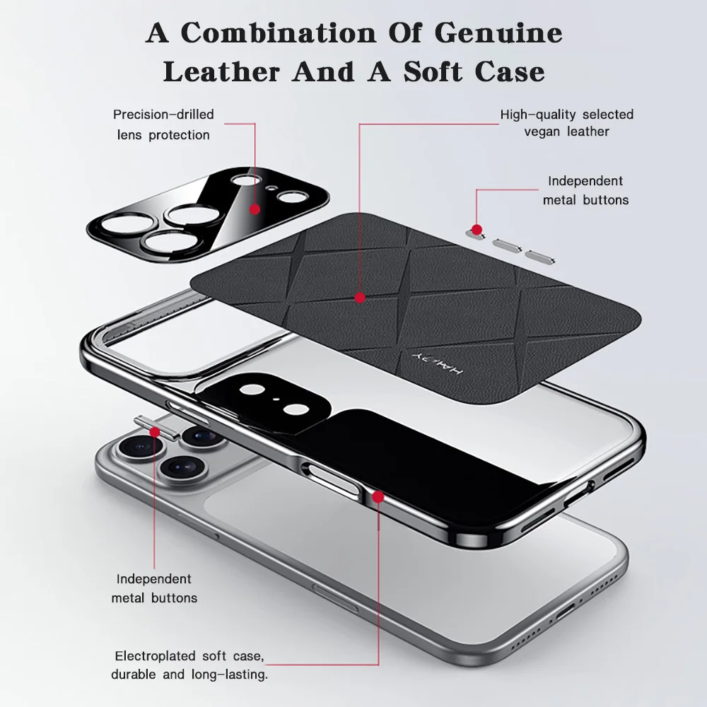 Frame Leather Plating For iPhone 17 Pro Max 17 Pro 17 16 13 15 14 Air Luxury Case Camera Protect Shockproof Bumper Cover Phone - view 2