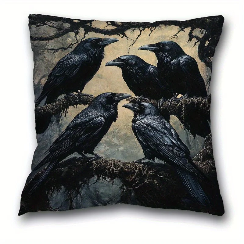 1pc 2D Flat (Pillow Not Included) Gothic Raven Branch Pillow Cover Dark Fantasy Decor Soft Plush Cushion Case
