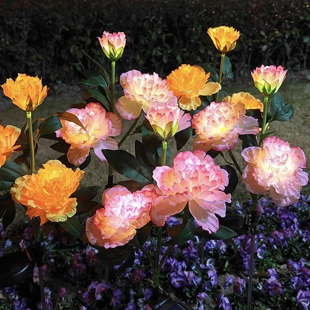 Solar Garden Lights Peony Flowers Lamps For Yard Waterproof Outdoor Pathway Pink Lights Christmas Lawn Backyard Decor