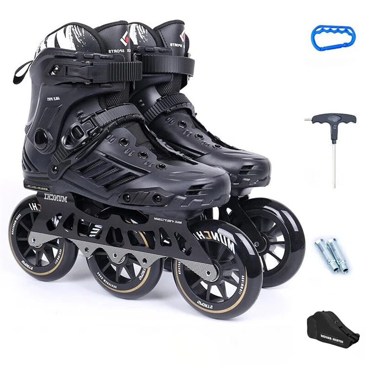 Popular in 2024 Roller Skate Shoes 85A 110mm*3 Wheel Black Speed Skating for Outdoor