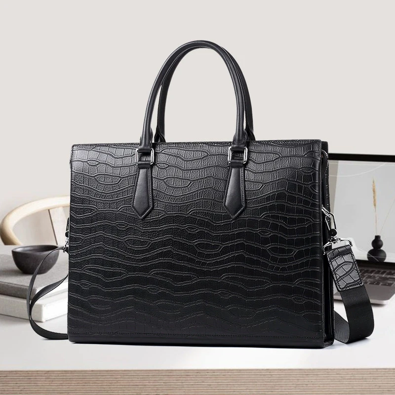 

Luxury Briefcase Top Layer Cowhide Genuine Leather Men's Vintage Messenger Business Shoulder Handbag Portfolio Laptop Office Bag
