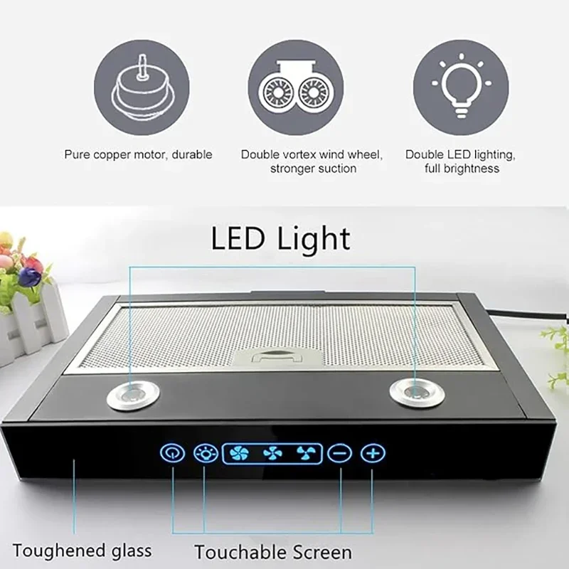 TYTXRV Caravan Range Hood Ductless Range Vent with Touchable Screen & Double LED Light 3 Speed Adjustable for RV Yacht Kitchen