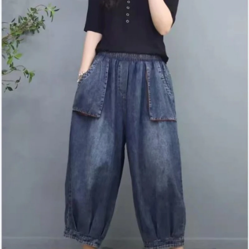 

Women Jeans Black Wide-legged Denim Baggy Trouser Woman Clothing 3D Pockets Vintage High Waisted Y2k Casual Chic Streetwear Thin