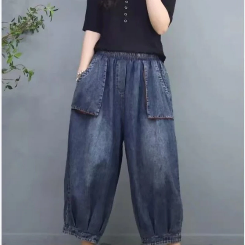 Women Jeans Black Wide-legged Denim Baggy Trouser Woman Clothing 3D Pockets Vintage High Waisted Y2k Casual Chic Streetwear Thin