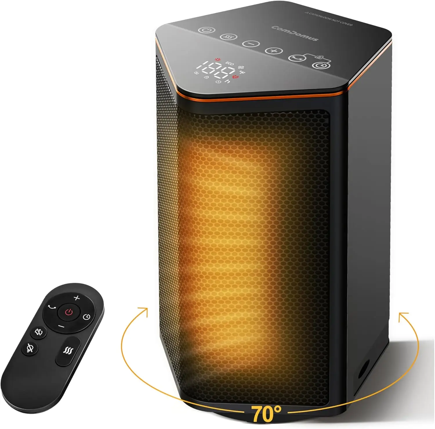 

1500W Portable Space Heater, Black, with Thermostat, 70° Oscillation, 5 Modes, 12H Timer