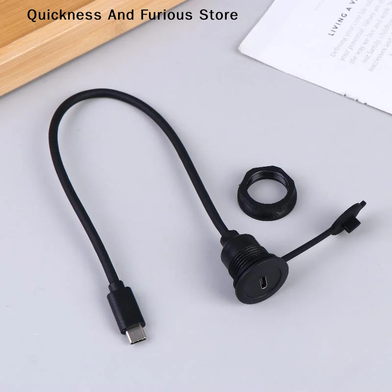 【MO】Round Panel Mount Type-C Cable For Car Truck Trailer Boat Motorcycle 10Gbps USB 3.1 Gen 2 Type-C Male To Female Cable