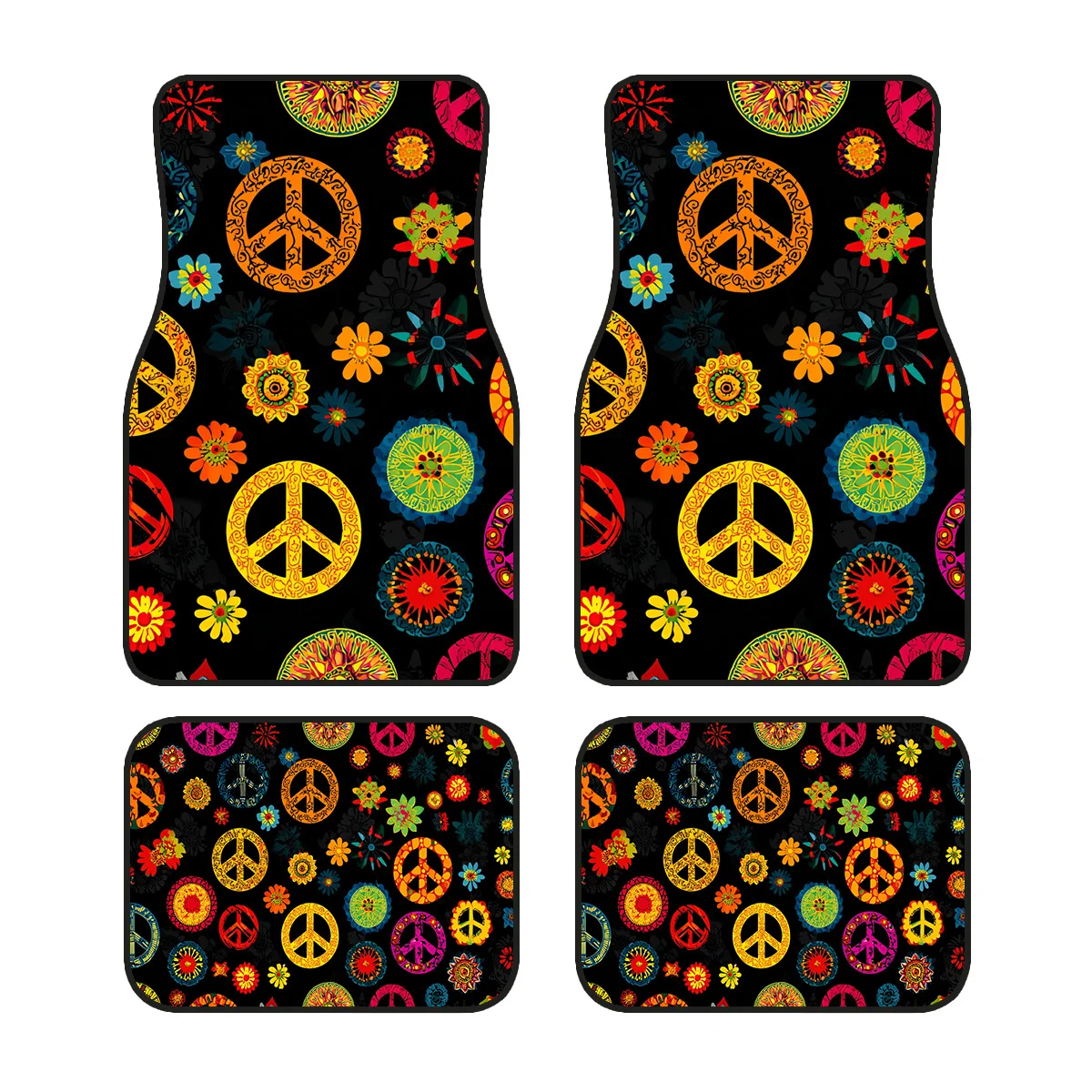 4pcs, Non-Slip Polyester Car Mats With Colorful Peace Sign Pattern, Suitable For Sedans And SUVs, Interior Decorative Accessorie
