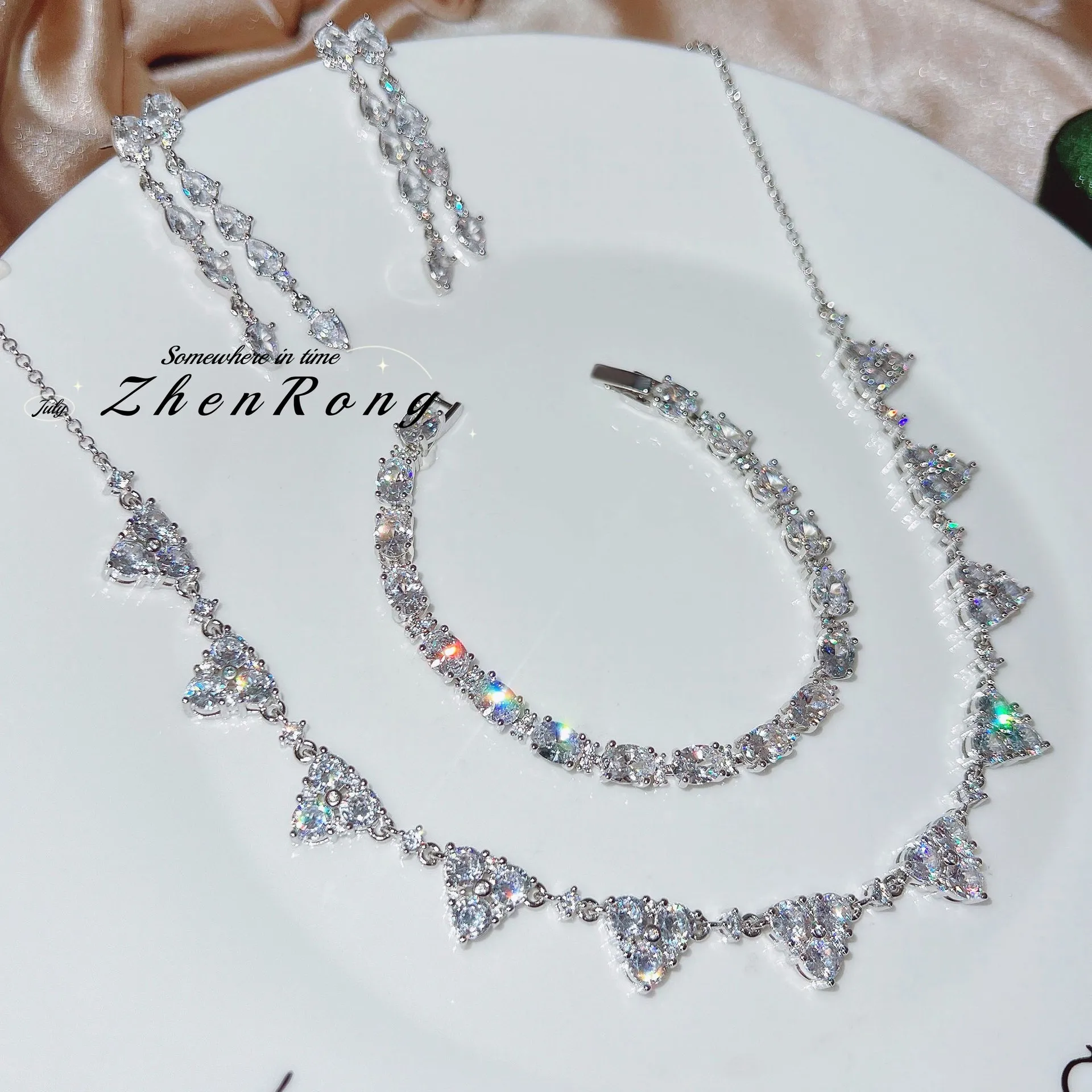 

Foydjew Luxury Shiny White Cubic Zirconia Necklaces Bracelets Tassel Long Drop Earrings Simple Wedding Jewelry Sets For Women