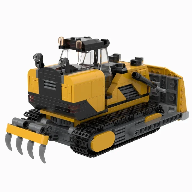 Modèle de véhicule de ville en briques de construction MOC, bulldozer d'excavation jaune, blocs modulaires de technologie, cadeau de jouet de Noël, ensemble de bricolage, assemblage