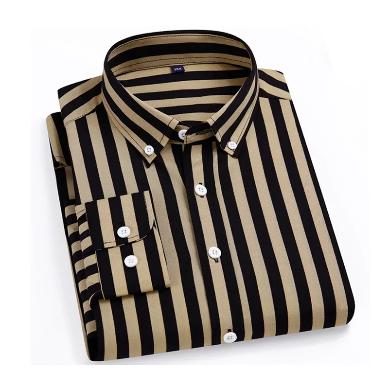 Men\'s Striped Business Casual Long Sleeved Shirt Wrinkle Resistant and Non Ironing Comfortable Top