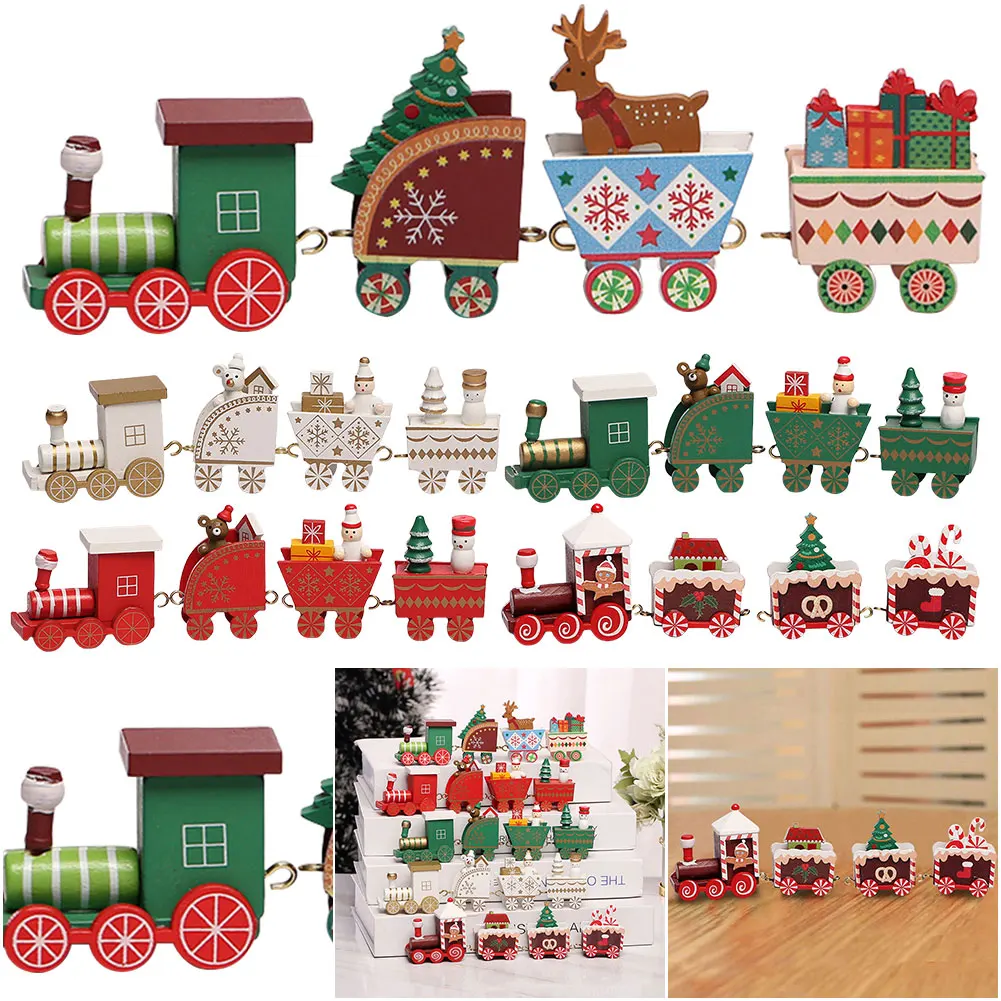 

Wooden Christmas Train Decor Set Xmas Table Top Ornament Cute Mini Train Ornaments for Christmas Party Gift Home Decoration