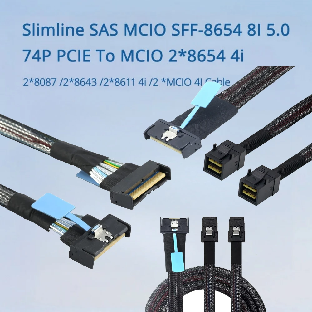 

Кабель-адаптер сервера Slimline SAS MCIO SFF-8654 8I 5.0 74P PCIE к MCIO Dual 2*8654 4i/2*8087/2*8643/ 2*8611 4i/2 x MCIO 4I