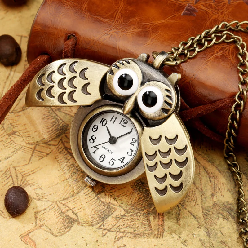 Cross-Border Hot Sale Quartz Watch Pocket Watch Creative Cartoon Children Watch Retro Owl Pocket Watch in Stock Wholesale