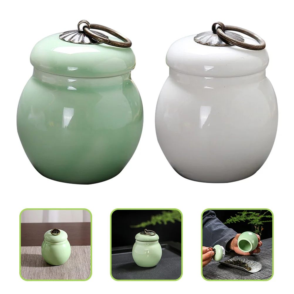 

2Pcs Vintage Ceramic Tea Storage Cans Bright Colored Sealed Containers for Home Travel Camping Tea Canisters