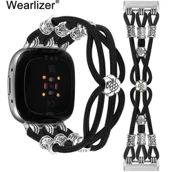 Wearlizer Boho Beaded Band for Fitbit Versa 4/Versa 3/Sense 2/Sense Band Women Elastic Stretchy Nylon Braided Strap for Versa 4