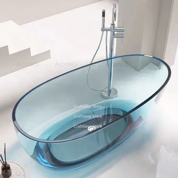 Resin bathtub, transparent bathtub, freestanding hot tub, Tina blue solid transparent resin crystal bathtub