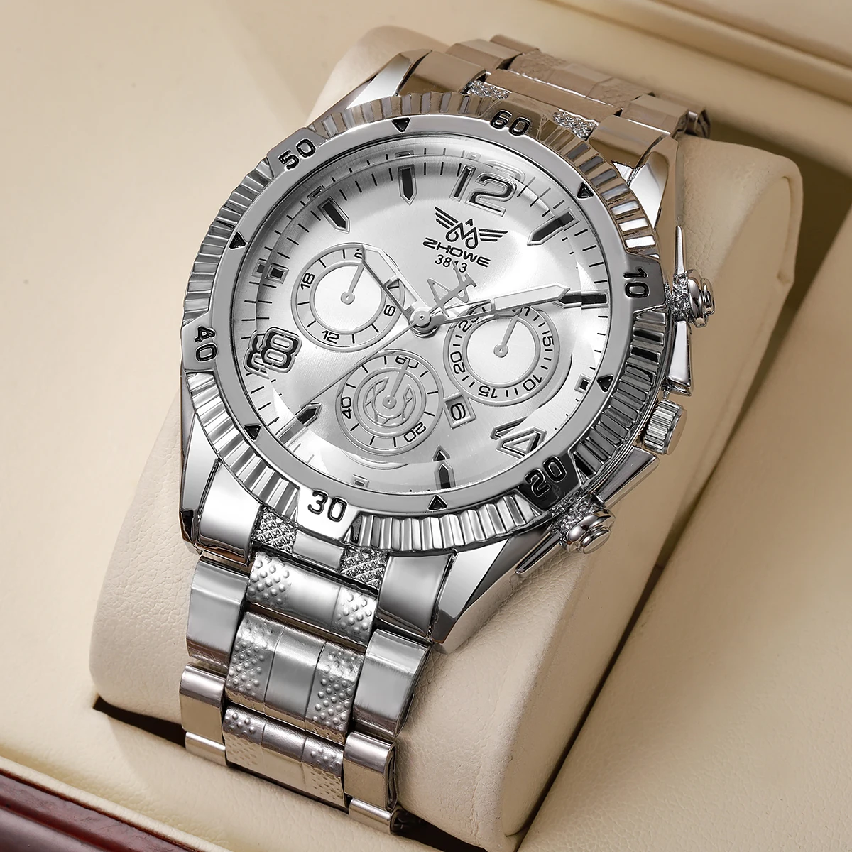 Men's Gift Watch Temperament Casual Sports Style Round Dial Handsome Trendy Business Quartz Watch, Excluding Watch Box