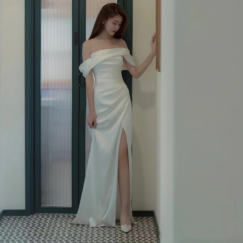 

Элегантное свадебное платье 2026 года, новинка, на одно плечо, из атласной ткани, с юбкой-русалкой, для церемоний на открытом воздухе