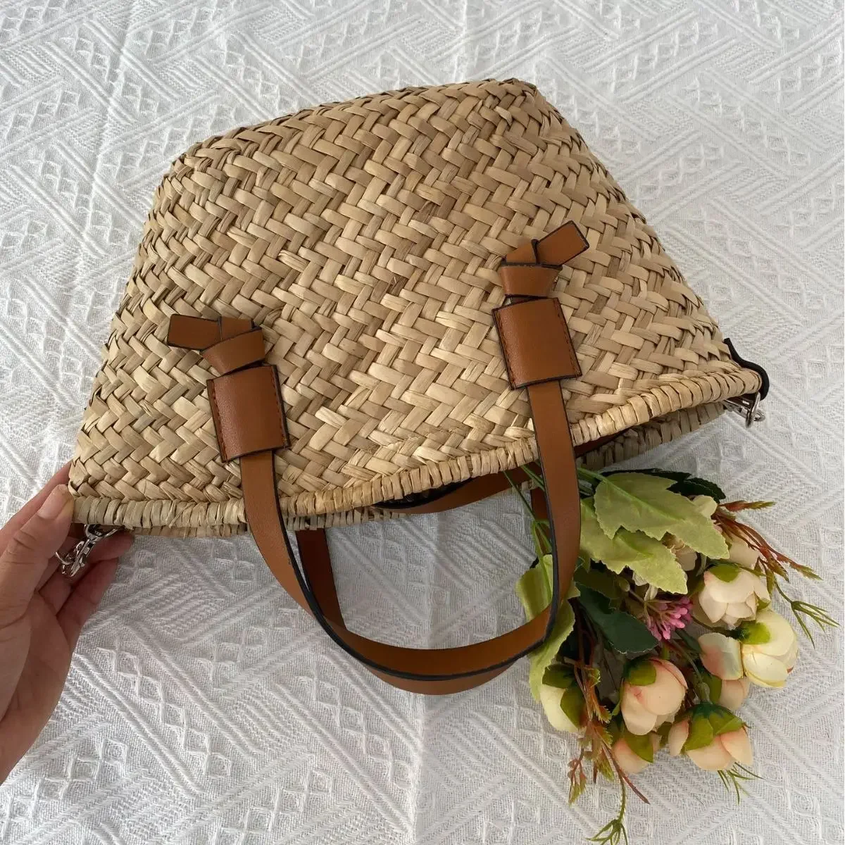 Bohemian Straw Basket Bag para Mulheres, Handmade Wicker Rattan Bags, Travel Bag Designer, Shoulder Crossbody Bags, Chique