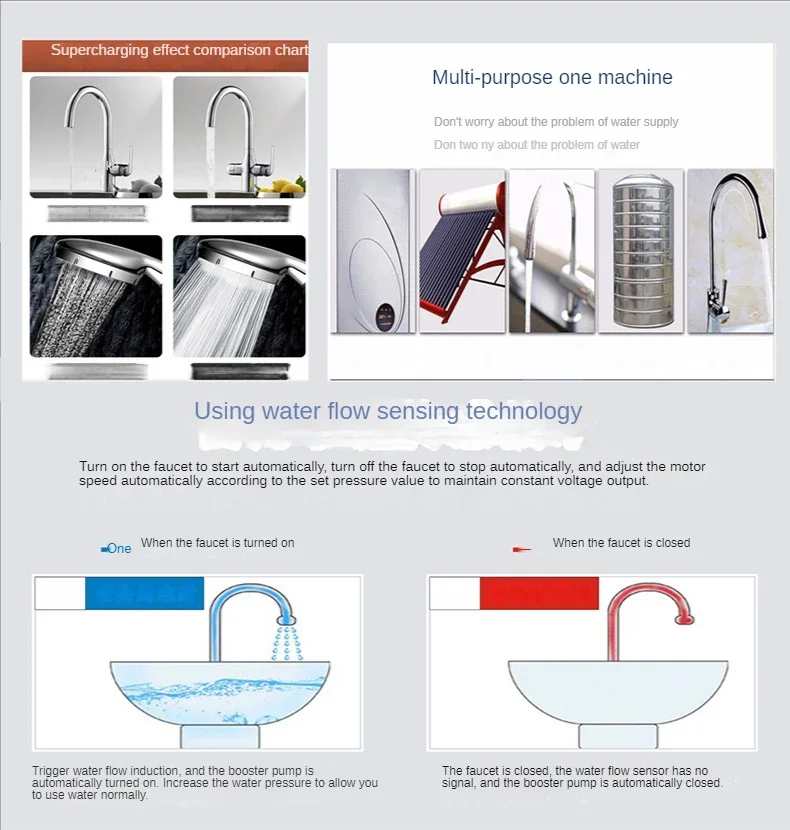 Pressure Booster Pump 24V 150W Automatic Pressurizer Controller IP56 Domestic Water Heater Booster Home