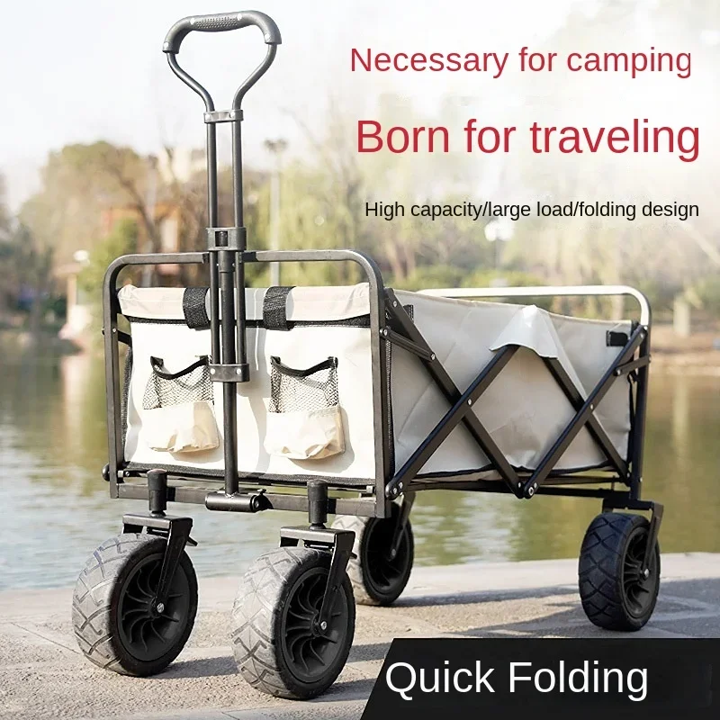 

Folding Wagon Cart Portable Outdoor Camping Beach Large Capacity Multifunction Adjustable Handle for Picnic Bbq Trolley