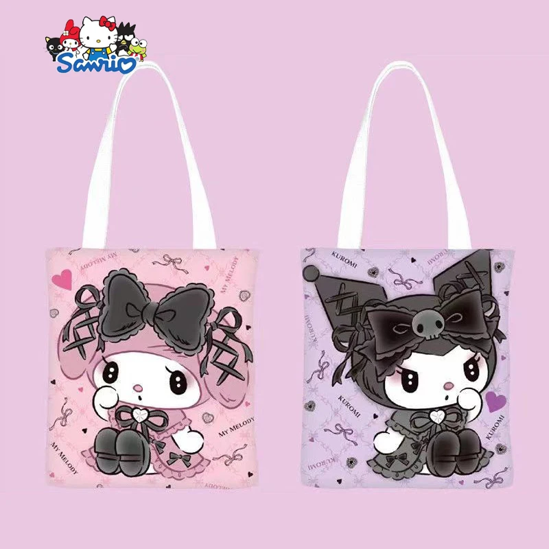 Sanrio Kuromi Handbag My Melody Kawaii Cartoon Cute Student Large Capacity Canvas Bag Books Lunchbox Shoulder Bag Toys Girls