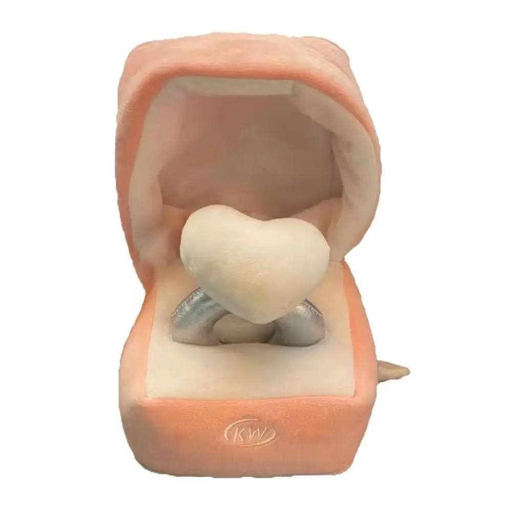 PP algodão amor coração anel caixa brinquedo de pelúcia caixa de anel de pelúcia forma de coração caso de anel brinquedo simulação forma de coração