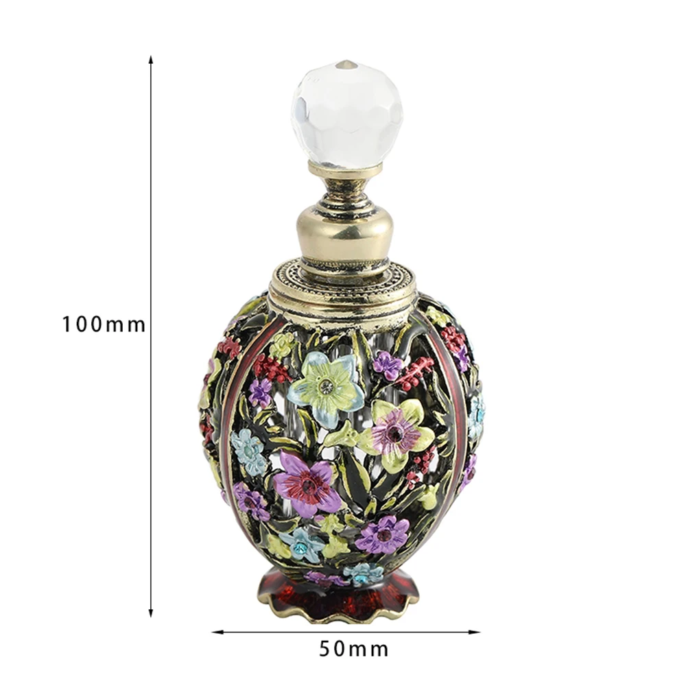 

10ml Enamel Decor Perfume Bottle Empty Vintage European Court Style Flower Pattern Hollow-out Refillable Crystal Cap Gifts