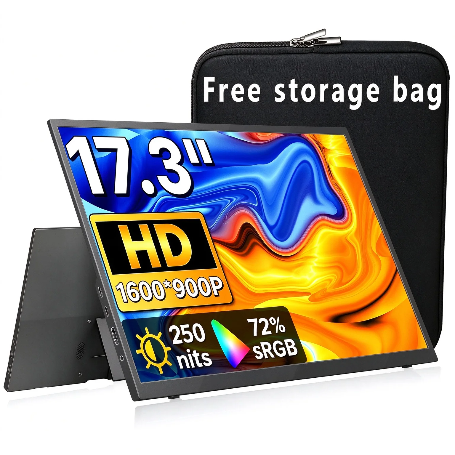 Portable Monitor 17.3 Inch 1600*900 HD 72%sRGB IPS External Screen Game PC Display HDMI-Compatible For Switch Laptop PS4/5 XBox