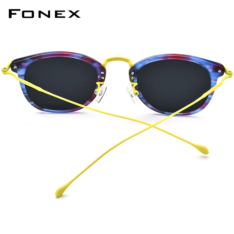 FONEX Acetate Titanium Sunglasses Women Trendy Brand Design Vintage Retro Round Japanese Sun Glasses for Men 85845T