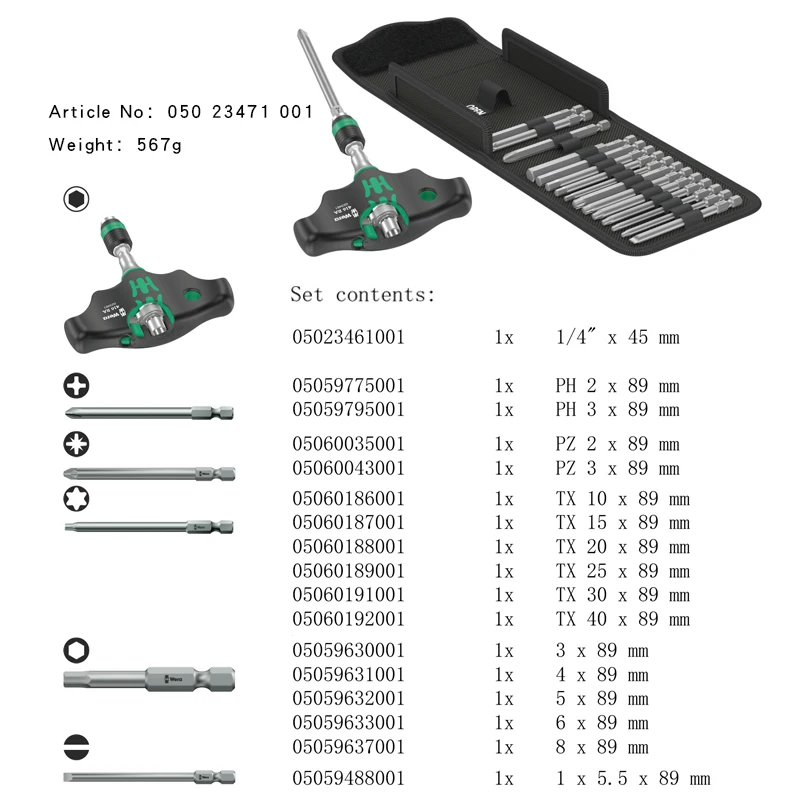 Wera Tool 17 Pcs T-Handle Rachet Wrench Set Metric Racheting Screwdriver Sets Kraftform Kompakt 400 RA Set 1 05023471001